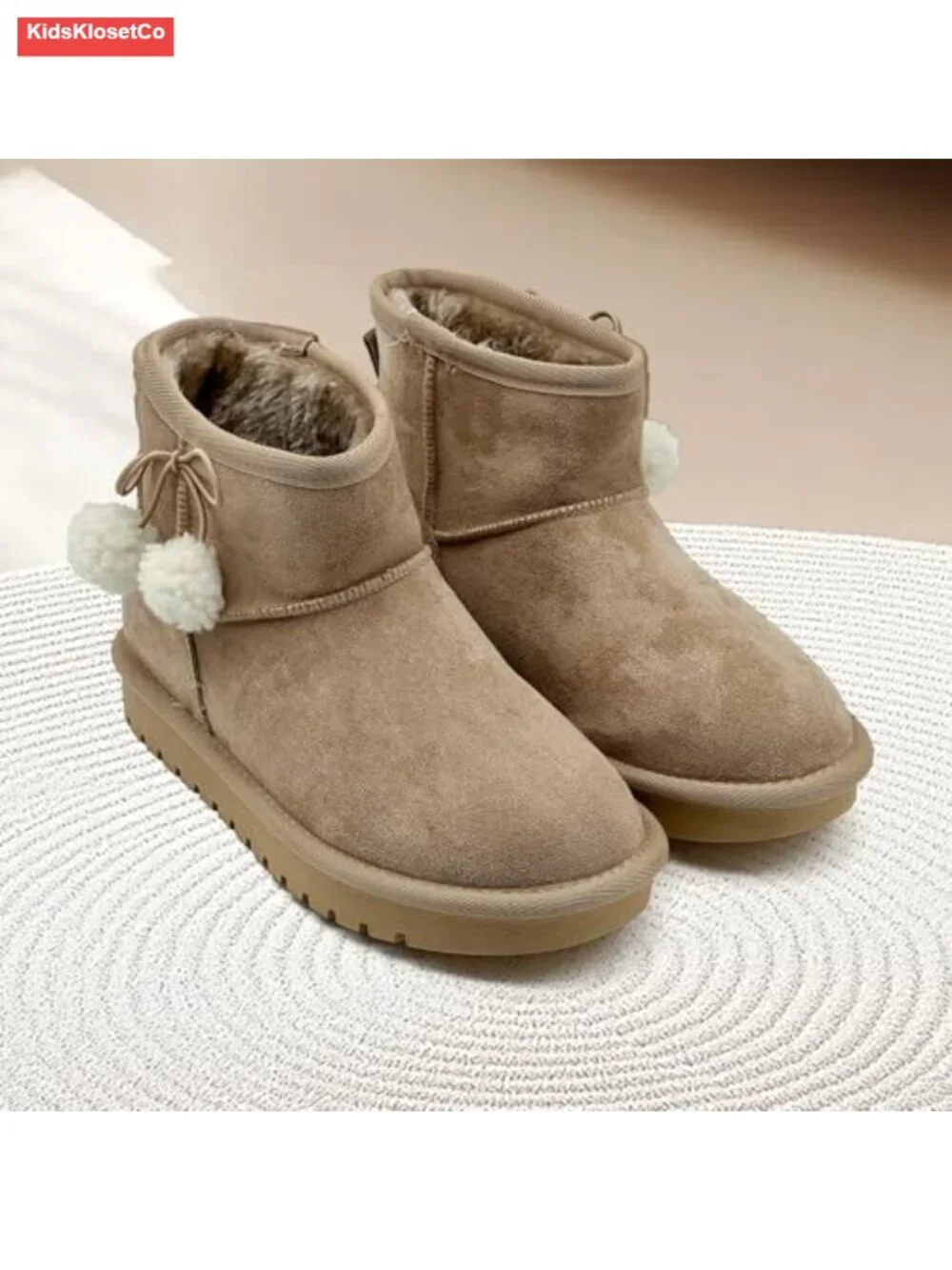 Kids Snow Boots Faux Suede Fur Lined Slip On Ankle Winter Boot